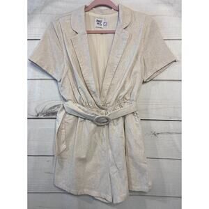 PRINCESS POLLY TURIN New Linen Romper 8 Beige Breathable Summer Coastal Beach